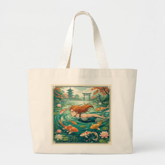 Swimmer In Koi Pond Large Tote Bag