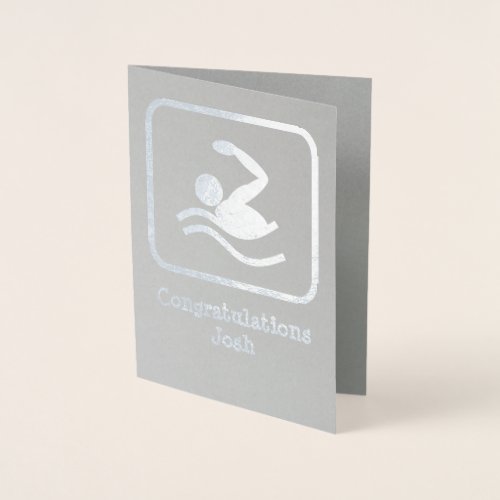 Swimmer in Silver _ Upload a Photo and Customize Foil Card