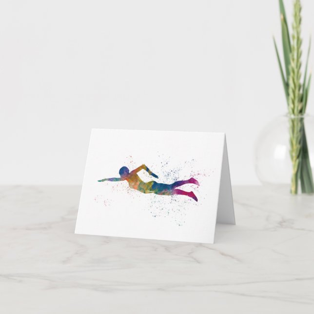 swimmer in watercolor thank you card (Front)
