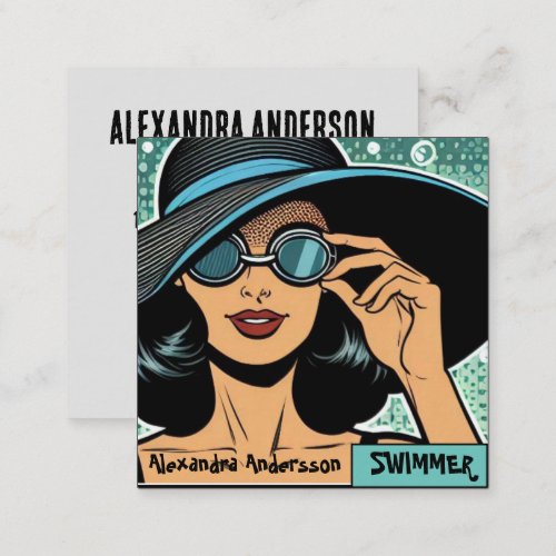 Swimmer Lady With a floppy hat Square Business Card