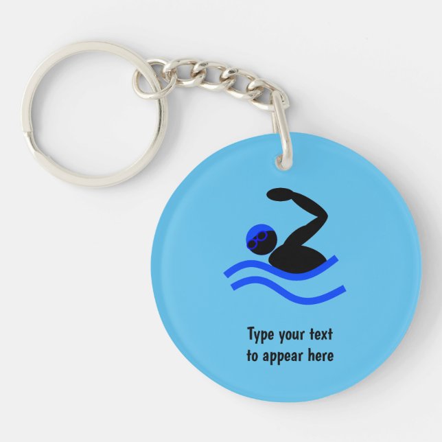 Swimmer logo - Swimming in googles - your text Keychain (Front)