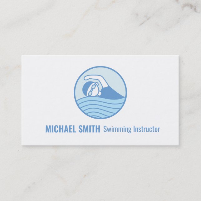 Swimmer Logo Swimming Instructor Business Card (Front)