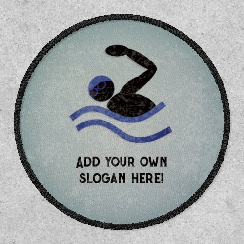 Swimmer motif on Grungy Worn Metal Look _ Own Text Patch