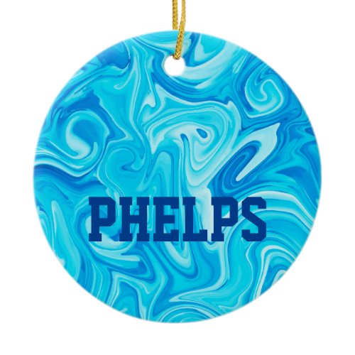 Swimmer NAME Water Art Blue Swimming Fun Cool Ceramic Ornament