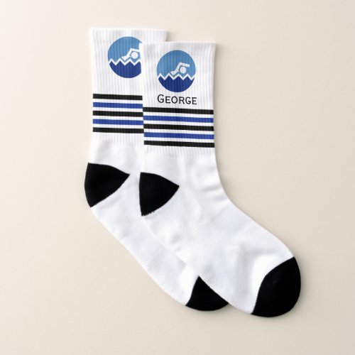 Swimmer pictogram icon black and blue stripes socks