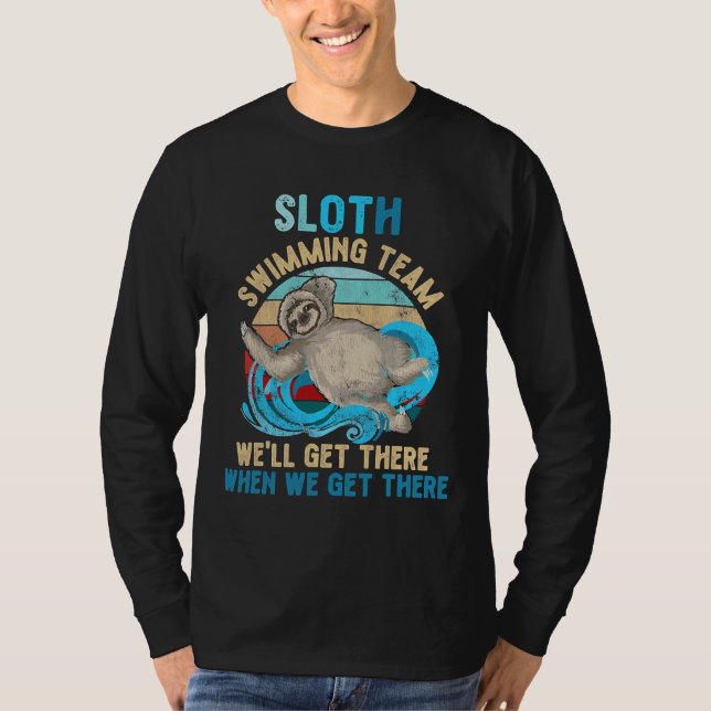 Swimmer Swim Sloth Swimming Team Retro T-Shirt (Front)