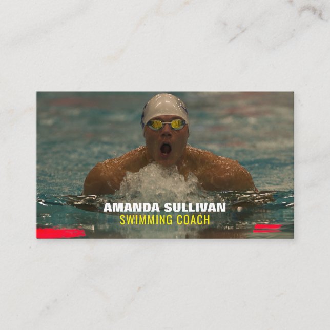 Swimmer, Swimming Coach & Lifeguard Business Card (Front)