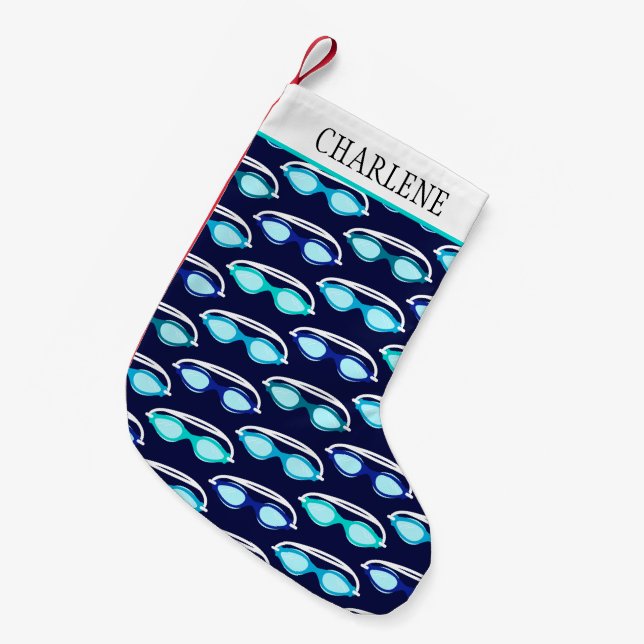 Swimmer Swimming Goggles Patterned Small Christmas Stocking (Front (Hanging))