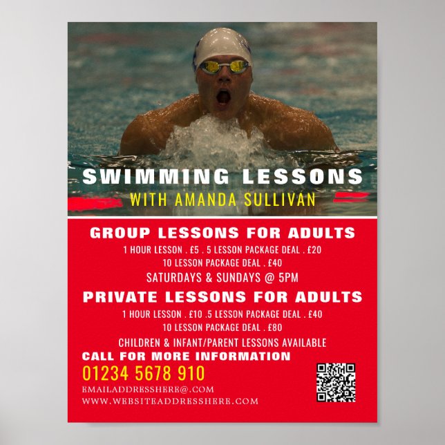 Swimmer, Swimming Lesson Advertising Poster (Front)