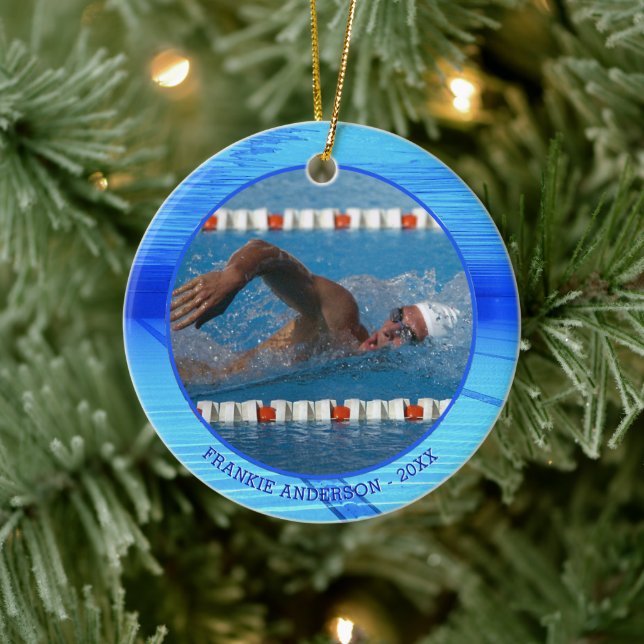 Swimmer Swimming Photo Personalized Keepsake Ceramic Ornament (Tree)