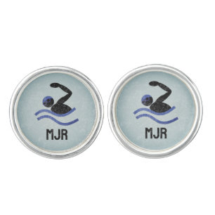 Swimmer / Triathlete Steel Effect add his initials Cufflinks
