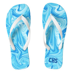 Swimmer Water Art Blue INITIALS Swimming Team Fun  Flip Flops
