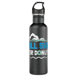 Swimmer Will Swim For Donuts Swimming Funny Swim Q Stainless Steel Water Bottle