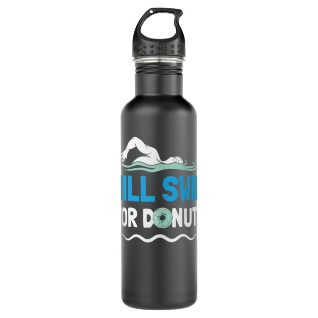 Swimmer Will Swim For Donuts Swimming Funny Swim Q Stainless Steel Water Bottle (Front)