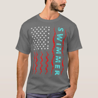 Swimmer With American Flag T-Shirt