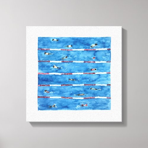 Swimmers during warm ups in watercolor canvas print