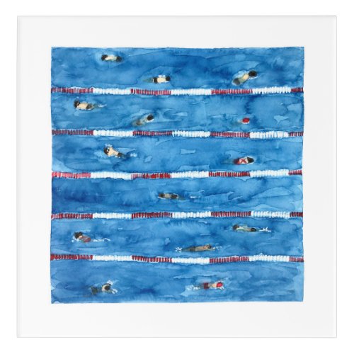 Swimmers during warmups in Watercolor Acrylic Print