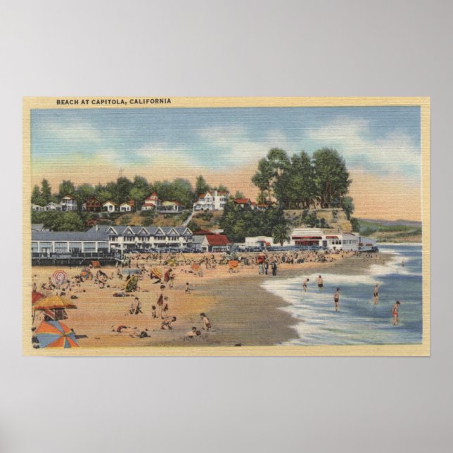Swimmers & Sunbathers on the Beach Poster (Front)