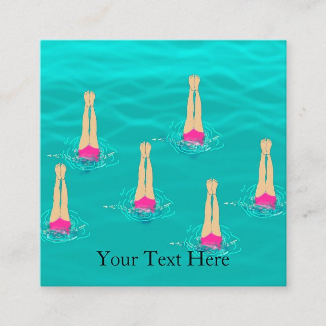 Swimmers Synchro Swimming Under Water Personalized Square Business Card (Front)