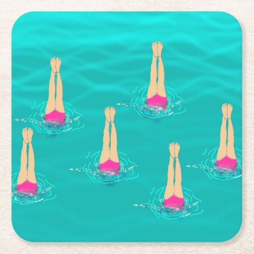 Swimmers Synchro Swimming Under Water  Square Paper Coaster