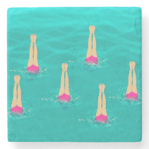 Swimmers Synchro Swimming Under Water Stone Coaster