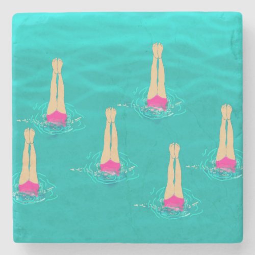 Swimmers Synchro Swimming Under Water Stone Coaster