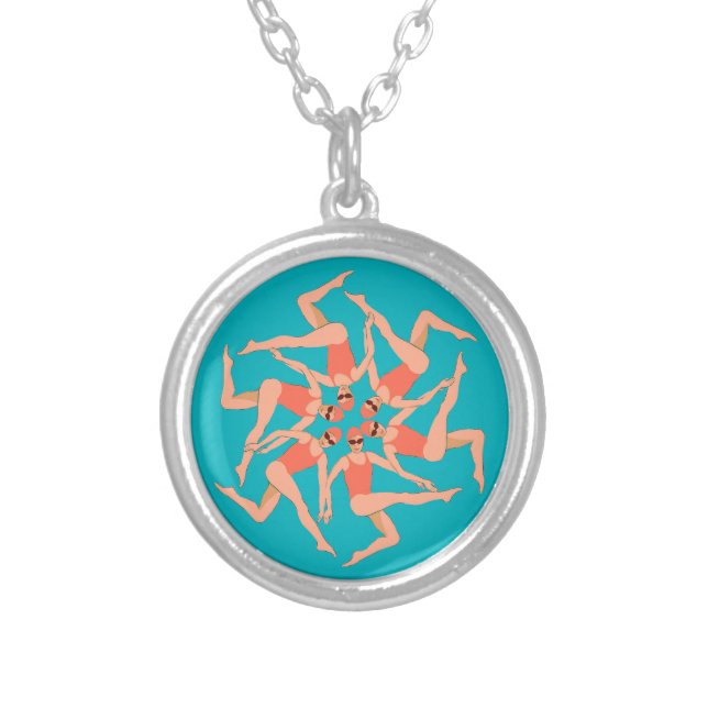 Swimmers - Synchronized Swimming   Silver Plated Necklace (Front)