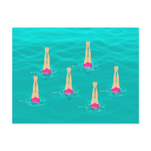 Swimmers Synchronized Swimming Under Water  Holiday Postcard