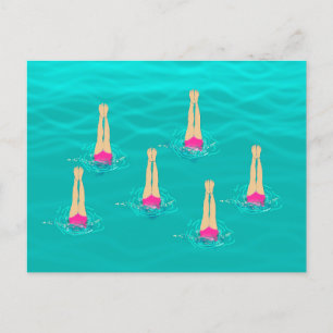 Swimmers Synchronized Swimming Under Water Holiday Postcard