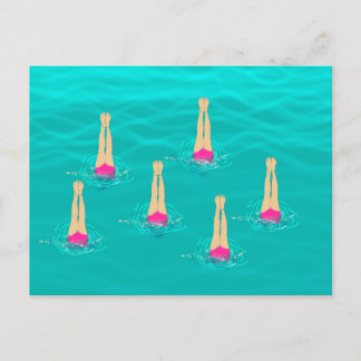 Swimmers Synchronized Swimming Under Water  Postcard