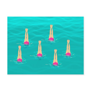 Swimmers Synchronized Swimming Under Water Postcard