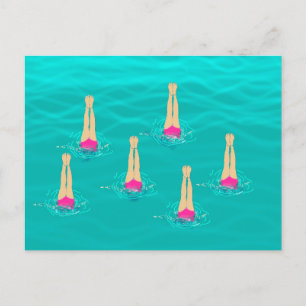 Swimmers Synchronized Swimming Under Water Postcard
