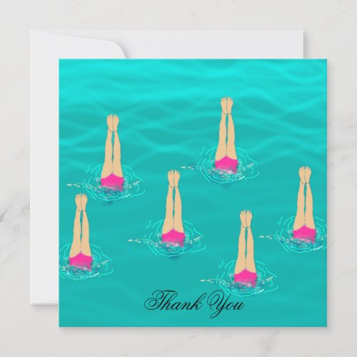 Swimmers Synchronized Swimming Under Water  Thank You Card