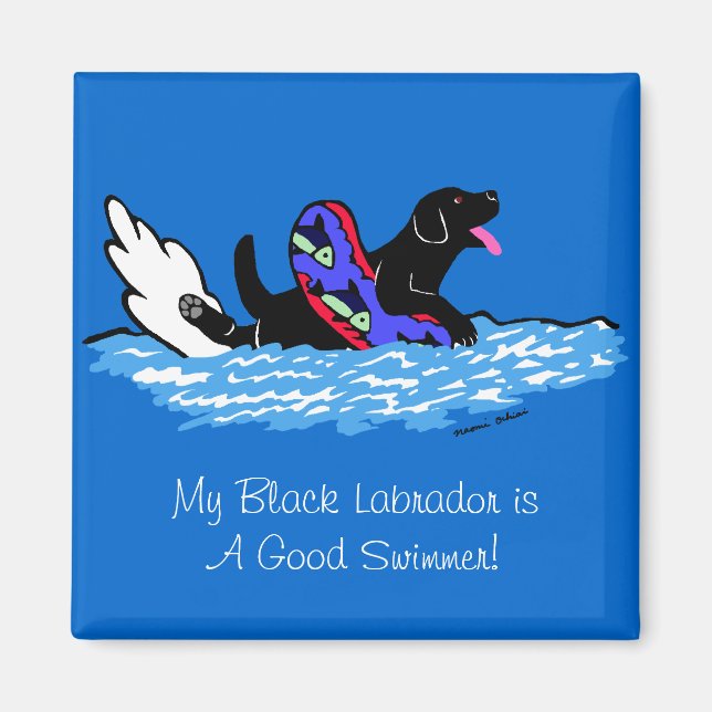 Swimmig Black Labrador Cartoon Magnet (Front)