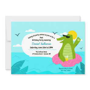 Swimming Alligator Birthday Party Invitation