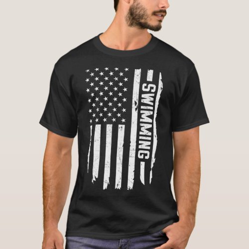 Swimming American Flag USA Swimmer funny running s T_Shirt