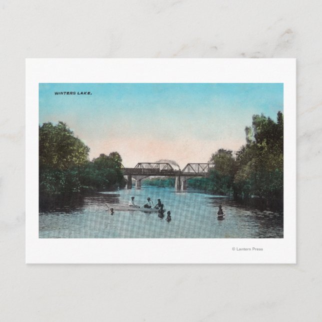Swimming and Boating in Winters Lake Postcard (Front)