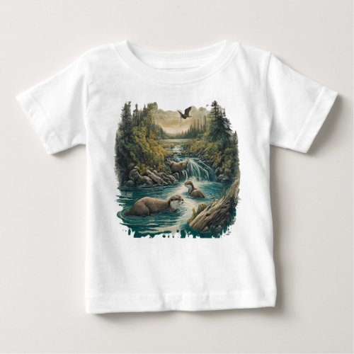 swimming and playing in a river baby T_Shirt