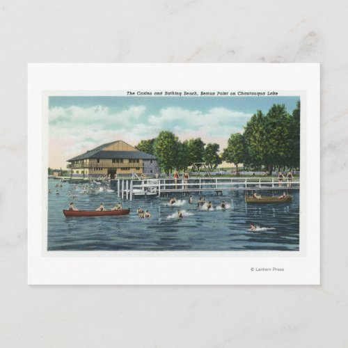 Swimming at Bemus Point Beach and Casino Postcard