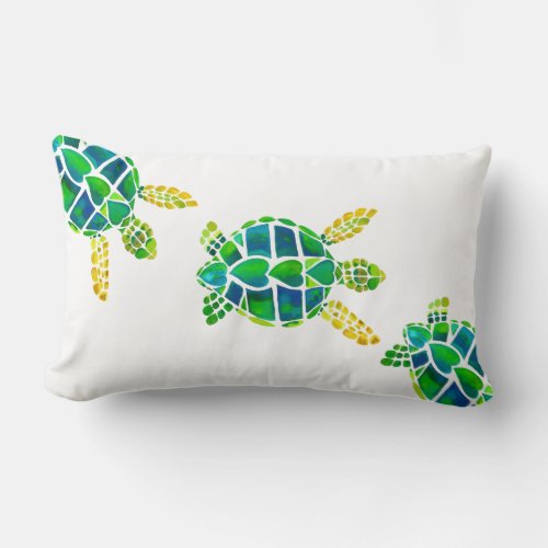 Swimming Baby Sea Turtles Lumbar Pillow