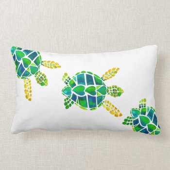 Swimming Baby Sea Turtles Lumbar Pillow by aftermyart at Zazzle