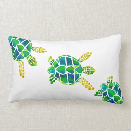 Swimming Baby Sea Turtles Lumbar Pillow