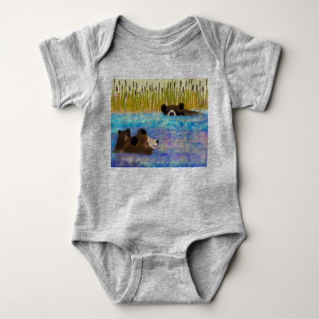 Swimming Bears One-piece Baby Bodysuit (Front)