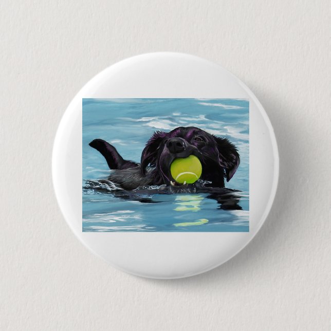 Swimming Black Lab Button (Front)