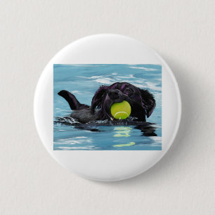 Swimming Black Lab Button