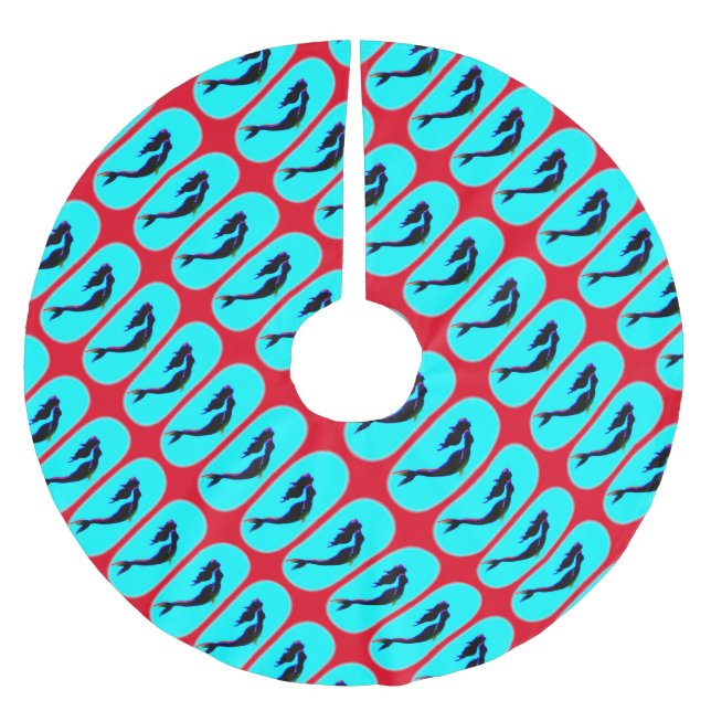 swimming black mermaids pattern brushed polyester tree skirt (Front)