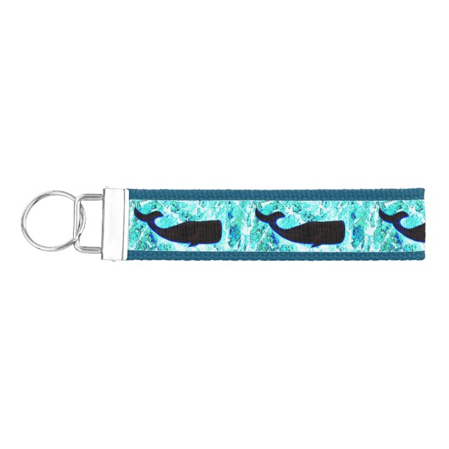 swimming black whales wrist keychain (Keys on Left)