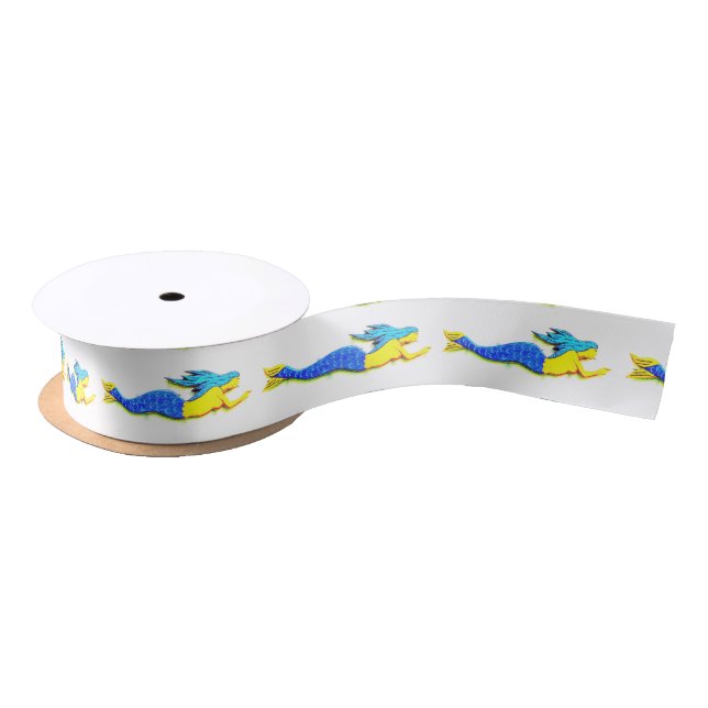 swimming blue-tail mermaids on any color satin ribbon (Spool)