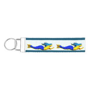 swimming blue-tailed mermaids in blue water wrist keychain