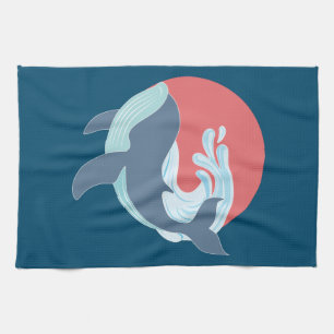 swimming blue whale kitchen towel